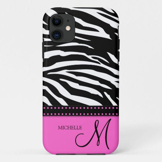 Zwart-witte zebrastrepen met hete roze Case-Mate iPhone case (Achterkant)