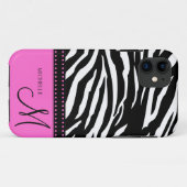Zwart-witte zebrastrepen met hete roze Case-Mate iPhone case (Achterkant (horizontaal))
