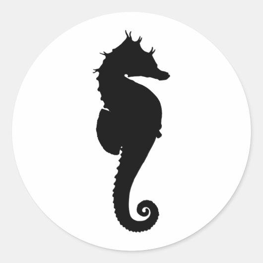 Zwart-witte zeepaard ronde sticker (Voorkant)