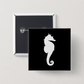 Zwart-witte zeepaard vierkante button 5,1 cm (Voorkant /achterkant)