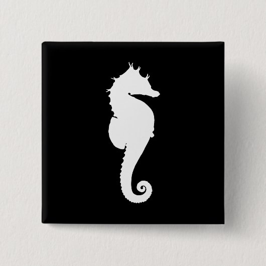 Zwart-witte zeepaard vierkante button 5,1 cm (Voorkant)
