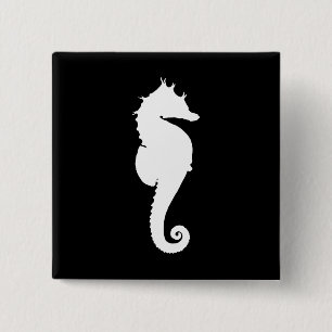 Zwart-witte zeepaard vierkante button 5,1 cm