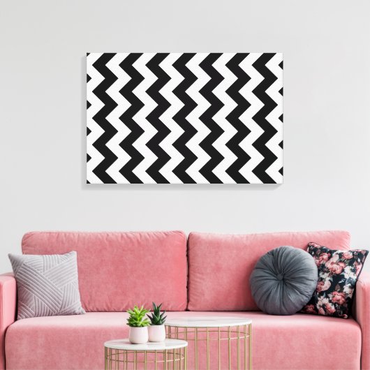 Zwart-witte zigzag canvas afdruk (Insitu (Woonkamer))