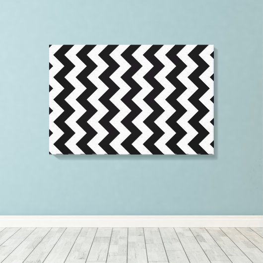 Zwart-witte zigzag canvas afdruk (Insitu (Houten vloer))