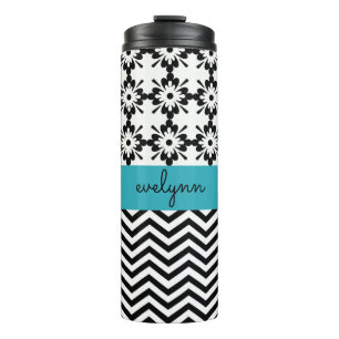 Zwart-witte zigzag floral 2 thermosbeker