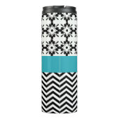 Zwart-witte zigzag floral 2 thermosbeker (Achterkant)