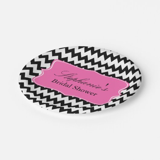 Zwart-witte zigzag met warmroze Vrijgezellenfeest Papieren Bordje (Gekanteld)