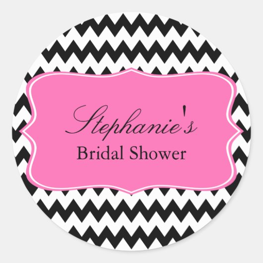 Zwart-witte zigzag met warmroze Vrijgezellenfeest Ronde Sticker (Voorkant)
