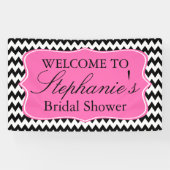 Zwart-witte zigzag met warmroze Vrijgezellenfeest Spandoek (Horizontaal)