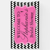 Zwart-witte zigzag met warmroze Vrijgezellenfeest Spandoek (Verticaal)