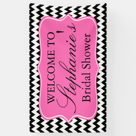 Zwart-witte zigzag met warmroze Vrijgezellenfeest Spandoek (Verticaal)