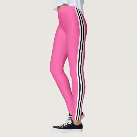 Zwart Witte Zijstreep Roze Leggings (Links)