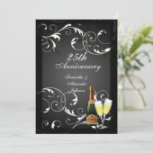 Zwart-witte zilveren champagne-jubileum kaart (Staand voorkant)