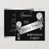 Zwart-witte zilverstreamers en ballonnen kaart (Voorkant / Achterkant)