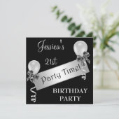 Zwart-witte zilverstreamers en ballonnen kaart (Staand voorkant)