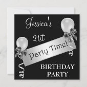 Zwart-witte zilverstreamers en ballonnen kaart (Voorkant)