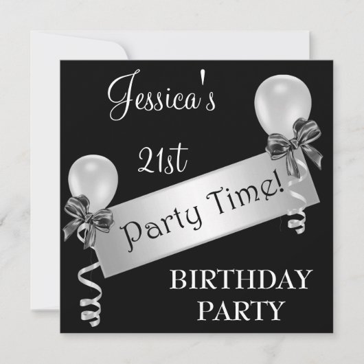 Zwart-witte zilverstreamers en ballonnen kaart (Voorkant)