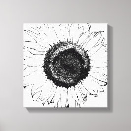 Zwart-Witte Zonnebloem Canvas Afdruk