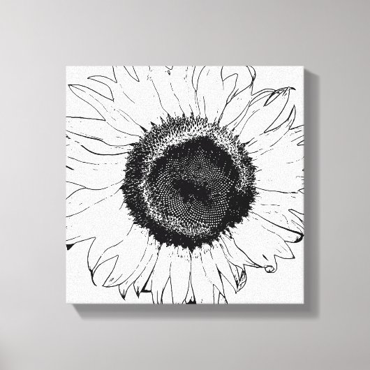 Zwart-Witte Zonnebloem Canvas Afdruk (Voorkant)