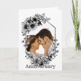 Zwart-witte zonnebloem Foto Jubileum Kaart