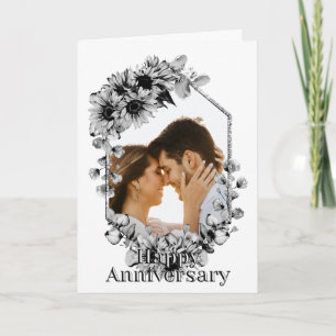 Zwart-witte zonnebloem Foto Jubileum Kaart