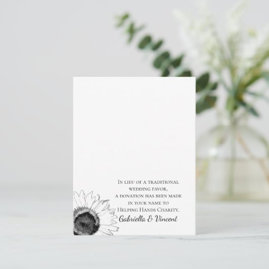Zwart-witte zonnebloem Weddenschap Charity Favor (Staand voorkant)