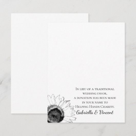 Zwart-witte zonnebloem Weddenschap Charity Favor (Voorkant / Achterkant)