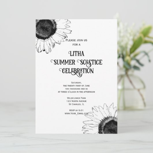 Zwart-Witte Zonnebloemen Litha Zomerzonnewende Fee Kaart (Staand voorkant)
