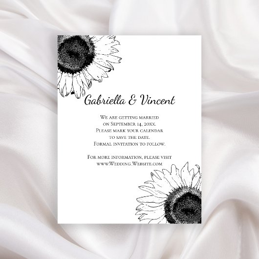 Zwart-Witte Zonnebloemen Trouw Save the Date Magnetische Uitnodiging