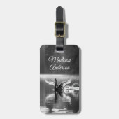 Zwart-witte zwaan reflectie gepersonaliseerd bagagelabel (Voorkant verticaal)