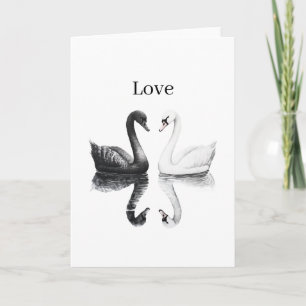 Zwart Witte Zwanen Vogels Weerkaatsing Liefde Kaart
