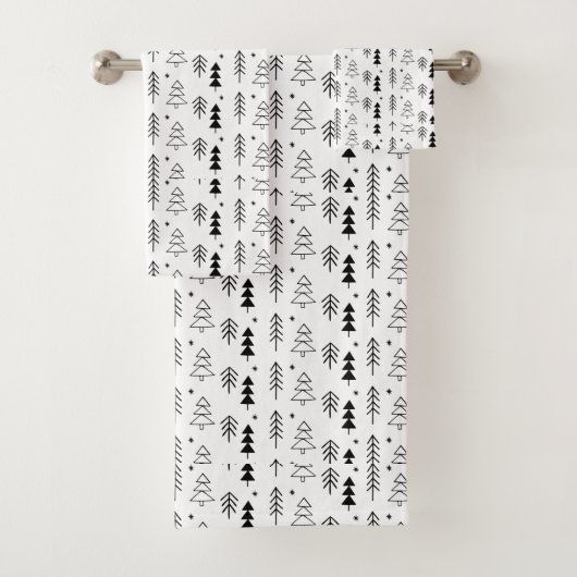 Zwart-witte zwart-wit kerstbomen (minimaal) bad handdoek (Insitu)