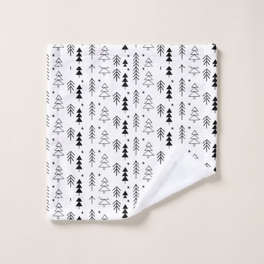 Zwart-witte zwart-wit kerstbomen (minimaal) bad handdoek (Wasdoekje)