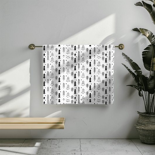Zwart-witte zwart-wit kerstbomen (minimaal) bad handdoek