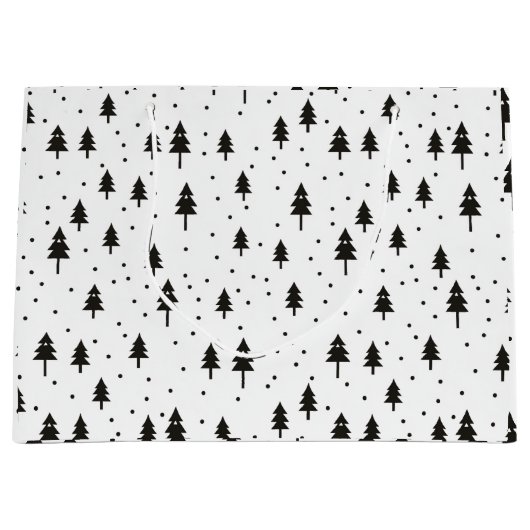 Zwart-witte zwart-wit kerstbomen (minimaal) groot cadeauzakje (Voorkant)