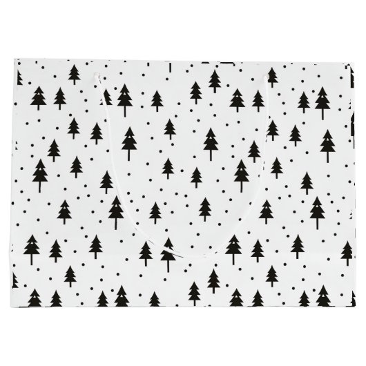 Zwart-witte zwart-wit kerstbomen (minimaal) groot cadeauzakje (Achterkant)