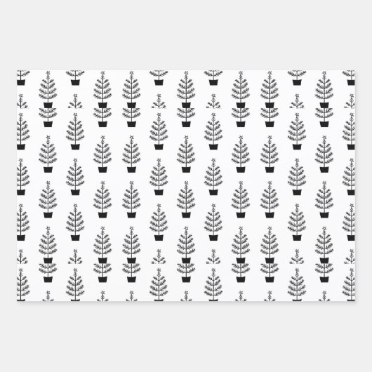 Zwart-witte zwart-wit kerstbomen (minimaal) inpakpapier vel (Voorkant 3)