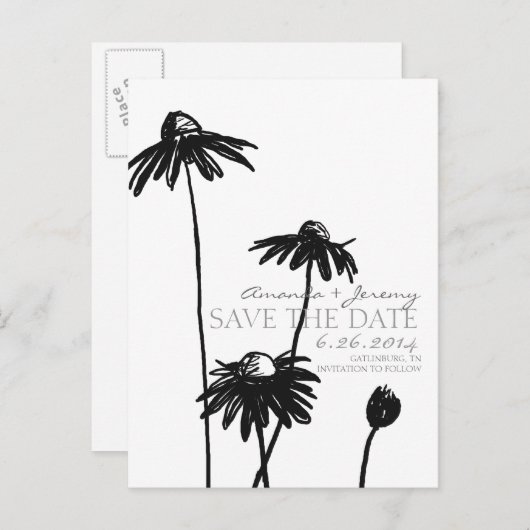 Zwart-witte zwarte geoogste suspensies Sla de datu Aankondigingskaart (Voorkant / Achterkant)