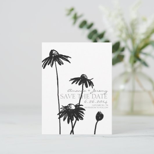 Zwart-witte zwarte geoogste suspensies Sla de datu Aankondigingskaart (Staand voorkant)