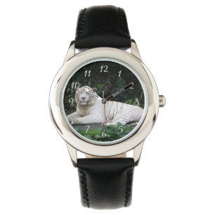 Zwart-witte zwarte tijger ontspannen en glimlachen horloge