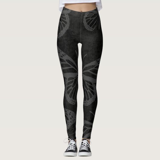 Zwart-witte zwarte vlinderlijn leggings (Voorkant)