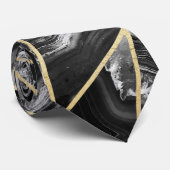 Zwart-witte zwarte zwarte gouddriehoeken stropdas (Opgerold)