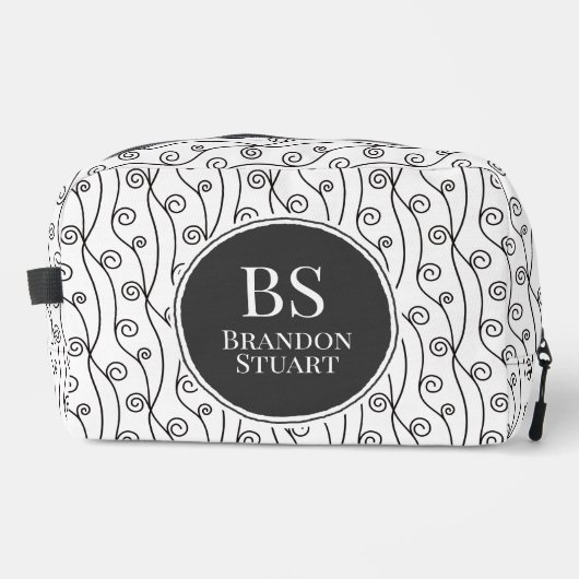 Zwart-witte zwitjes gepersonaliseerd toilettasje (Voorkant)