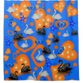 Zwart-witte zwitjes Oranje hartschotelgordijn Douchegordijn (Voorkant)