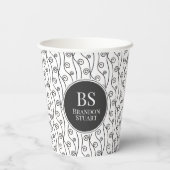 Zwart-witte zwitjes papieren bekers (Achterkant)