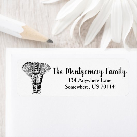 Zwart-wittebohse olifant etiket (Insitu)