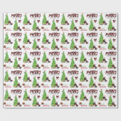 Zwart-wittebokkerspaniel, vogel, kerstboom cadeaupapier (Vlak)