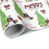 Zwart-wittebokkerspaniel, vogel, kerstboom cadeaupapier (Rol Hoek)