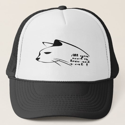 Zwart-witteboor | Minimalistisch kattengezicht Trucker Pet (Voorkant)