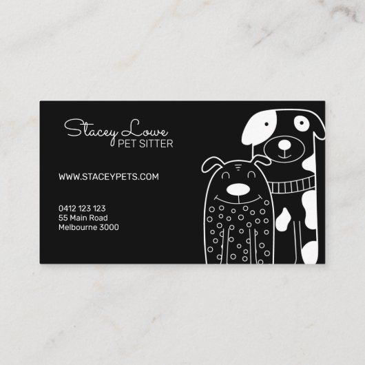 Zwart-wittehonden en wittewitjes | Dog Walker Visitekaartje (Achterkant)